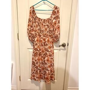 NWOT Sienna Sky Autumn Floral Smocked Puff Sleeve Midi Dress